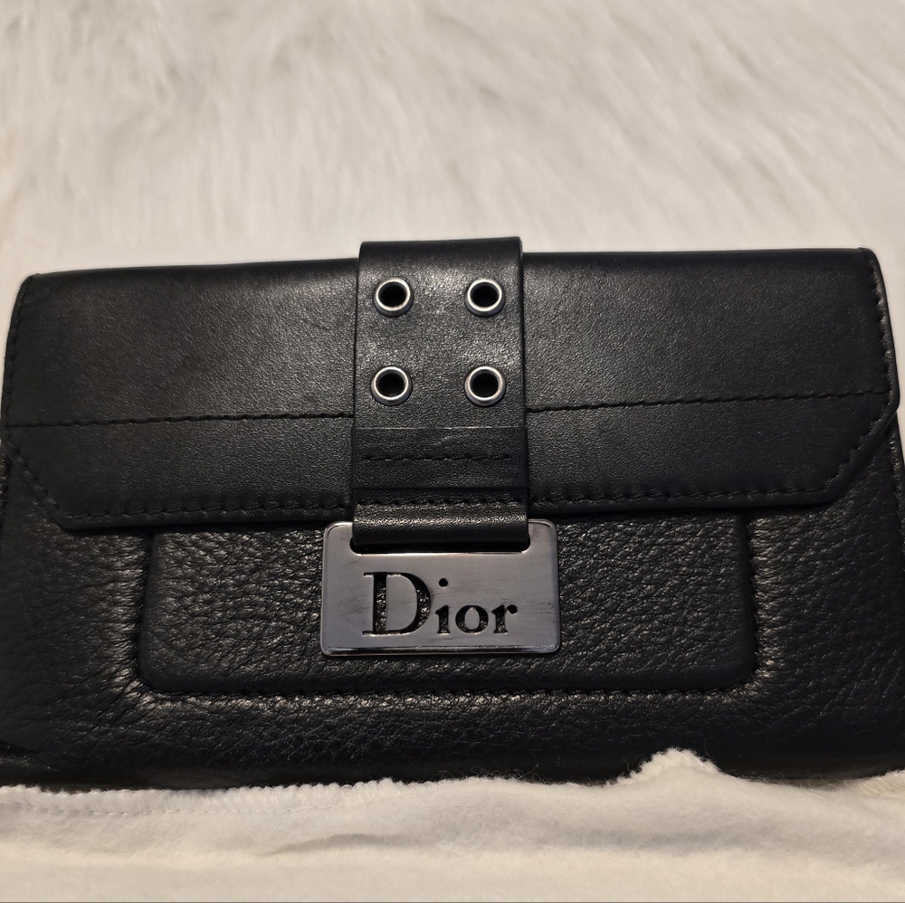 Elegant Vintage Black logo Wallet With Silver Dior Detail